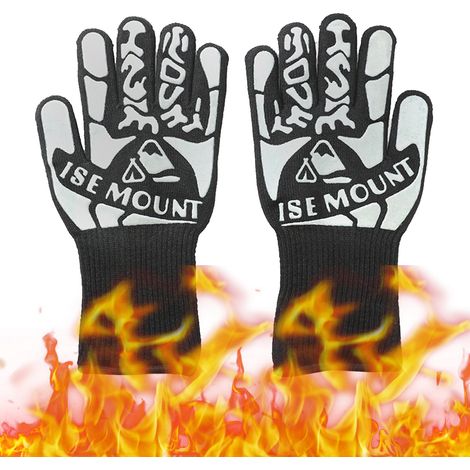 Gants ignifugés et isolants thermiques, résistants aux hautes températures, doublure en coton, pour le camping, les pique-niques et les barbecues. (1/2)
