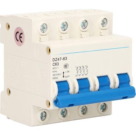 Disjoncteur de Fuite 4P 63A, Disjoncteur à Montage sur Rail Din, Mini-disjoncteur 4 pôles Commutateur de protection Circuit interrupteur pour résident 400V (1/5)