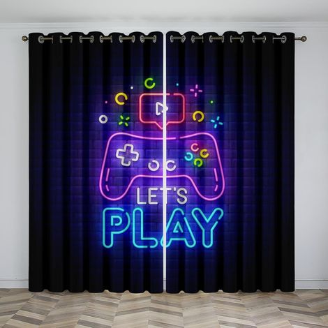 Rideaux à Oeillets pour Chambre d'enfant - Console de Jeu Violet Néon 92X91 Pouces Rideaux 3D - Rideaux perforés Opaques d'intérieur - Isolation et réduction du Bruit - Applicable à la Chambre à Couch (1/5)