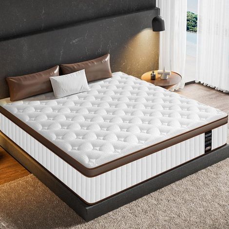 Matelas 140x200 cm Ep 28 cm Memoire de Forme en Mousse et Ressorts, 7 Zones Ergonomique (1/5)