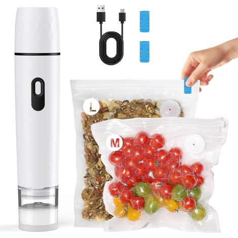 Petite Machine Sous Vide Alimentaire Machine à Vide avec Réservoir d'eau, Soudeuse de Film Compacte pour Aliments, avec 15 Sachets Sous Vide Réutilisables, Recharge USB, Conservation Simple (1/5)