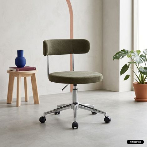 sweeek - Chaise de bureau vintage à roulettes tissu kaki - Angela (1/5)
