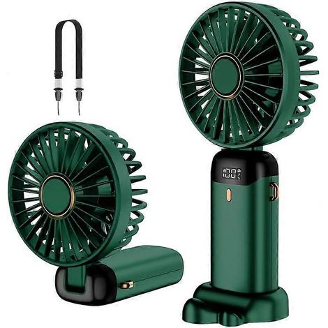 Ventilateur portable, mini ventilateur rechargeable par USB, 5 vitesses, avec cordon et base, batterie intégrée de 4200 mAh, pliable, idéal pour le bureau, la maison et l'école.-AquaForge