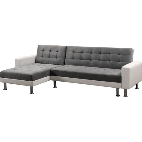 Habitat Et Jardin – Canapé d'angle convertible réversible 4 places – Dimensions 258 x 82/147 x 82 cm – Revêtement polyester – Structure bois d'eucalyptus (1/4)