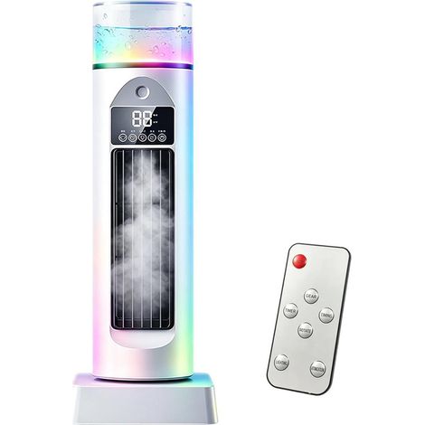 Ventilateur Portable - Mini Rafraichisseur d'Air de Bureau Sans Pale - Ventilateur Tour Oscillant Silencieux Brume et LED - Blanc (1/5)