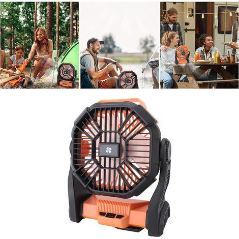 Ventilador de camping potente, recargable por USB, con iluminación LED para tiendas de campaña exteriores – ABS, 10400 mAh, 21 x 9 x 26 cm, Naranja (1/5)