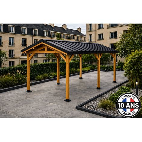 Carport bois Douglas 15 m² double pente avec couverture acier laqué ardoise abri voiture garantie 10 ans (1/5)
