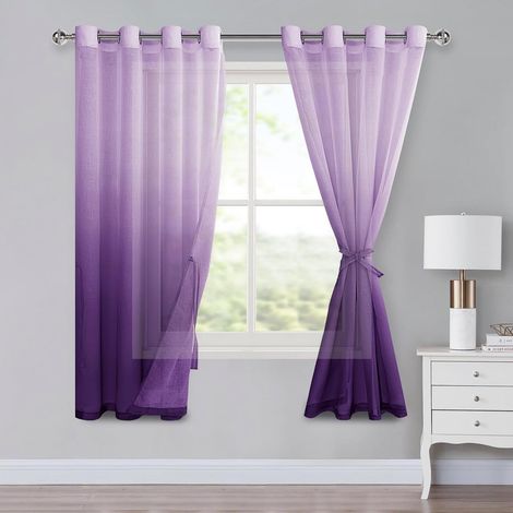 Rideaux en voile avec œillets, rideaux dégradés, rideau Sheer Ombre, lot de 2 pour la chambre à coucher et le salon, rideaux à passants avec tringle à rouleau, H175xL140cm, Lilais (1/5)