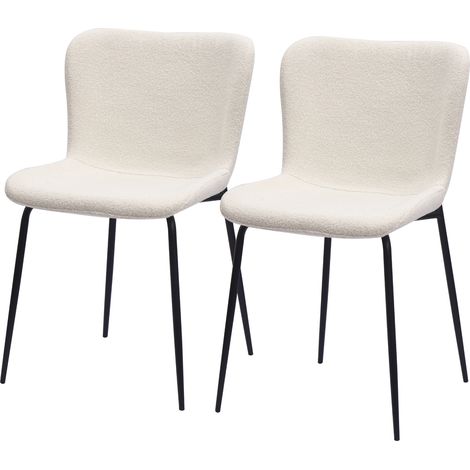 REDOM Juego de 2 sillas de comedor, respaldo alto redondeado, soporte lumbar, tela blanca, patas de metal