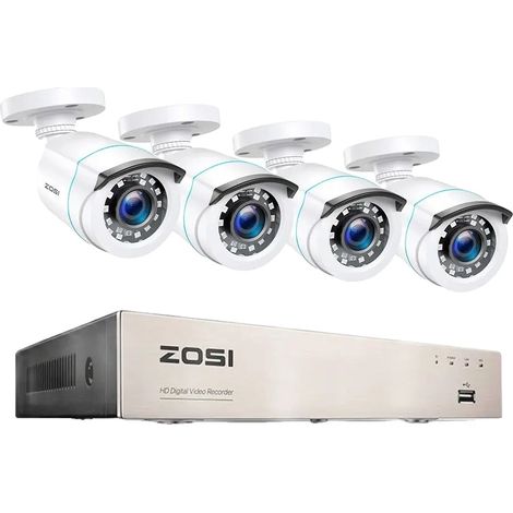 Sistema di videosorveglianza, risoluzione 1080P, visione notturna, DVR a 8 canali con 4 telecamere, 1 TB (1/2)