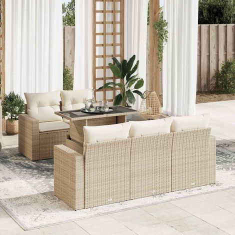 Salon de jardin avec coussins 6 pcs beige résine tressée vidaXL (1/5)