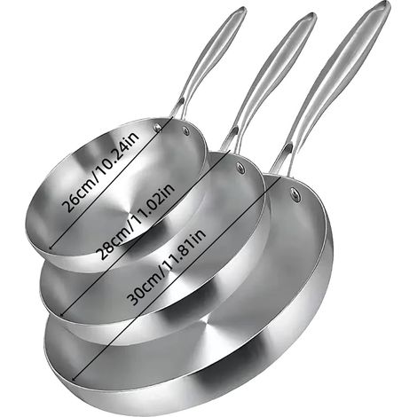 Bratpfannen-Set, langlebiger Edelstahl, gleichmäßige Wärmeverteilung, 26 cm + 28 cm + 30 cm (1/2)