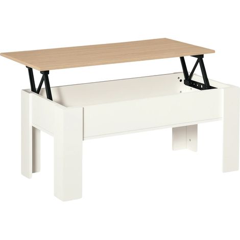 Mesa de centro con tapa elevable, espacio de almacenamiento oculto, material melaminado, dimensiones 100x50x45-58,5 cm, diseño moderno. (1/5)