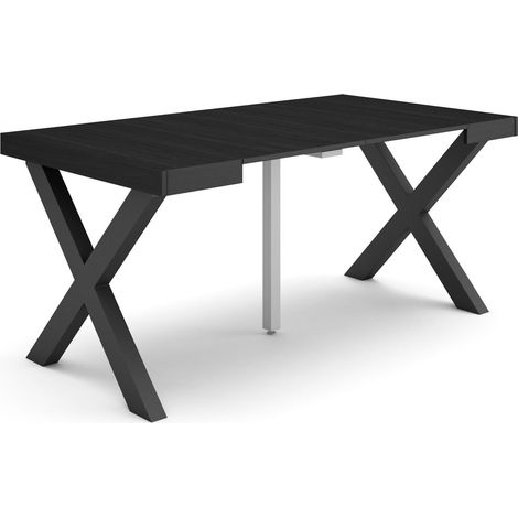Table Console Extensible Console Meuble 160 pour 8 Personnes Pieds Bois Massif Style Moderne Noir (1/5)
