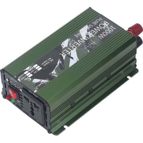 Onduleur solaire pour véhicule, onde sinusoïdale pure, 1000 W, convertisseur CC/CA avec ventilateur de refroidissement, 12 V à 220 V (1/5)