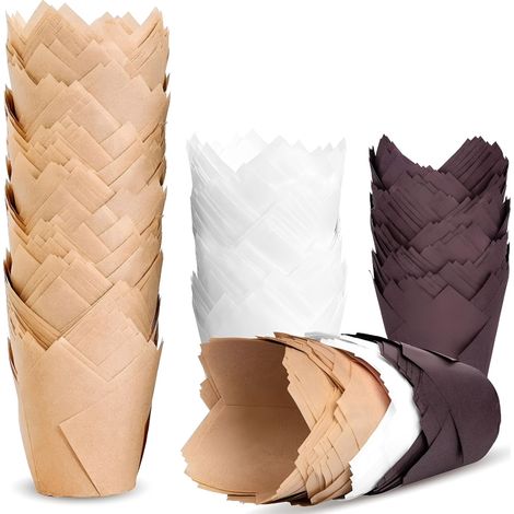 Caissettes à cupcakes tulipe (200 pièces), moules à muffins antiadhésifs, papier sulfurisé, taille standard, pour fêtes et Noël (1/5)