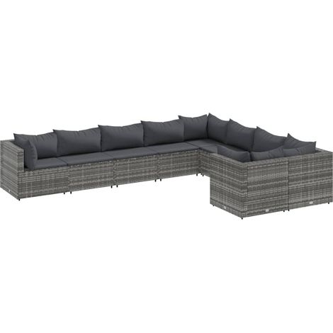vidaXL Set Divano da Giardino 9 pz con Cuscini Grigio in Polyrattan (1/5)