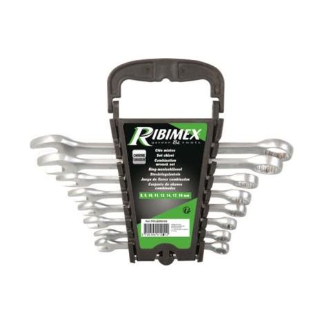 Ribimex – Lot de 8 clés mixtes en acier forgé chromé vanadium – 1 côté clé plate, 1 côté clé œillet – Cliquet 12 dents – Coffret rangement plastique (1/7)