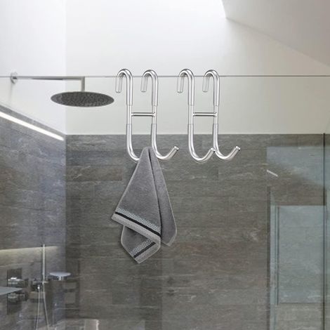 Crochets de douche sans crochets de perçage Ensemble de 2 parois de douche avec couches de caoutchouc pour paroi de douche en verre, porte-serviettes et support pour raclette de douche