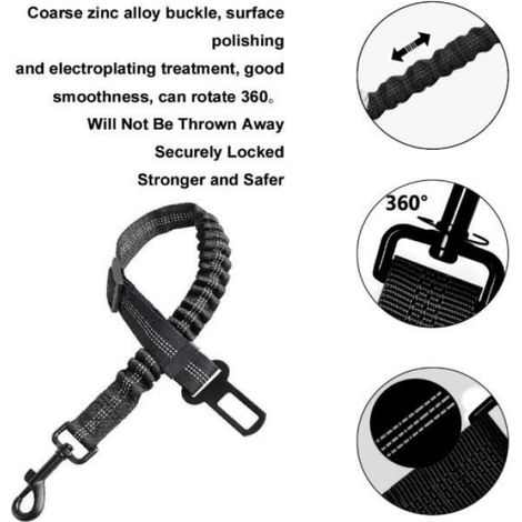 Ceinture Chien Voiture, Ceinture de Sécurité pour Chien avec Longueur Réglable, 2 Pièces Harnais Universel, Réglable en, Noir,yd (1/4)