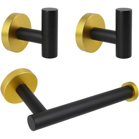 34-teiliges Badezimmer-Accessoire-Set, schwarz und gold, zur Wandmontage – inklusive Toilettenpapierhalter, 3 Bademantel- und Handtuchhaken (1/4)