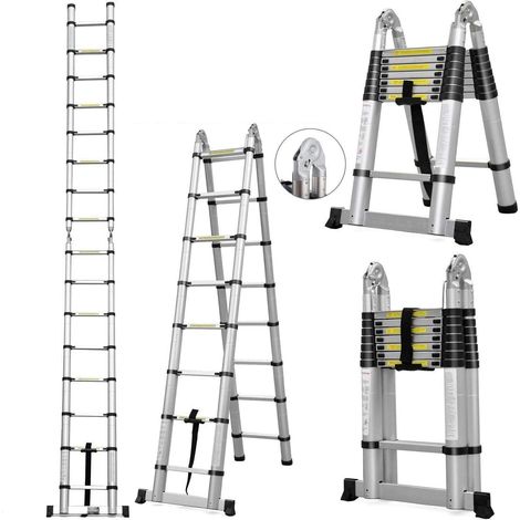 Scala Telescopica Pieghevole Multiuso Allungabile Scaletta in Alluminio Carico di 150 KG - 3.2M(1.6+1.6)