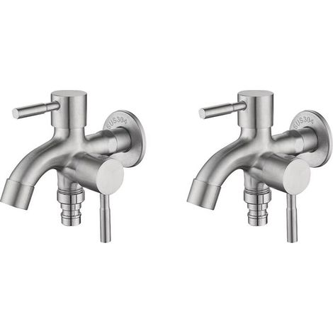 2X Robinet de Jardin Double en Acier Inoxydable pour Extérieur, Robinet à Double Sortie D'Eau, Robinet de Jardin Robuste à 2 Voies, Sortie de Tuyau
