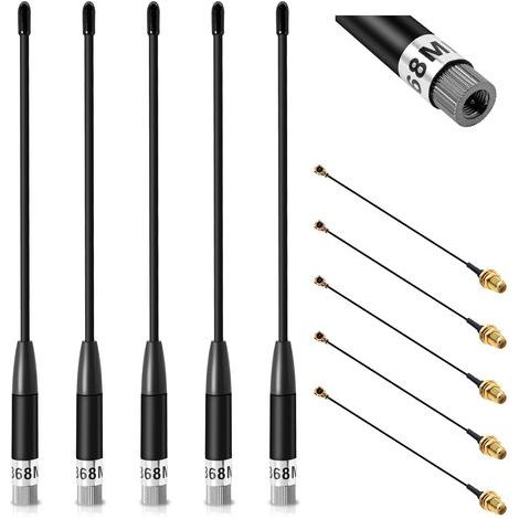 Lot de 5 antennes 868 MHz, gain 10 dBi 19,5 cm Omni SMA mâle 19,5 cm + câble (U.FL IPX) vers SMA femelle pour antenne ESP32/LoRa 32 V3/LoRa32u4 II longue portée Soft Whip (1/5)