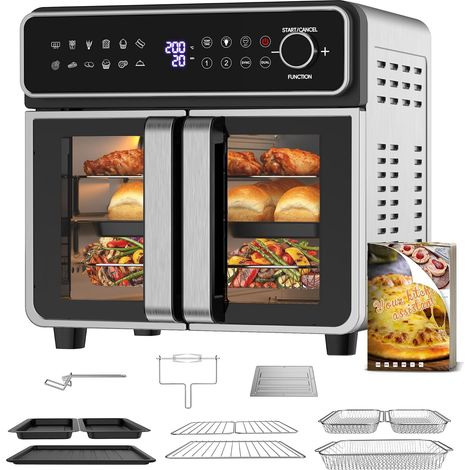 23L Friteuse à Air Chaud Familles Mini Forno Cuisson Zone 1/2 Temp Sép  Portes Français 12-en-1 Fenêtre de Visualisation Lumière Intégrée Grande Fritteuse Sans Huile Famille 200℃/2400W Air Fryer (1/5)