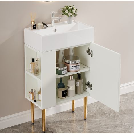 Mobile lavabo 55 cm bianco con lavello e mobiletto basso (1/5)