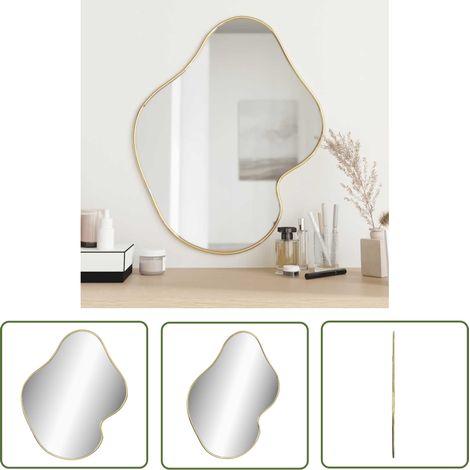 The Living Store Miroir mural Doré 60x50 cm - Miroir Mural - Miroir Doré - Décoration Murale - Miroir Design - Miroir Salle De Bain (1/5)