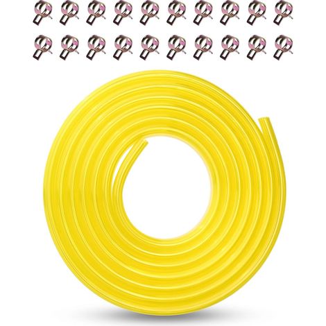 Tuyau d'essence 5 mm en polyuréthane (PU), 5/16", 3 mètres, pour tondeuse à gazon, quad, karting, moto tout-terrain, petit moteur, avec 20 colliers de serrage (jaune, 5 mm x 8 mm) (1/5)