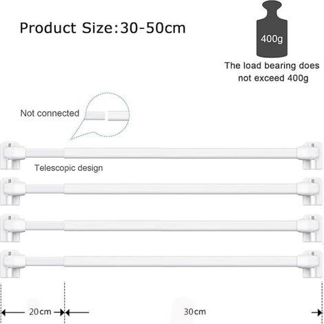 Barre réglable sans perçage, 30-50 cm, universelle pour rideaux de douche, rideaux et étendoirs à linge, résistante à l'humidité et supportant des charges, best-seller.