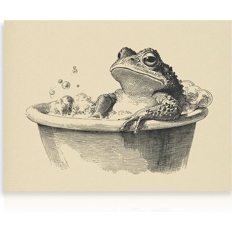 Affiche Murale Grenouille Vintage, Tableau Toile Grenouille Dessinée Bain Mousse Pour Salle de Bain Toilette 30x40 Cm Sans Cadre (1/5)