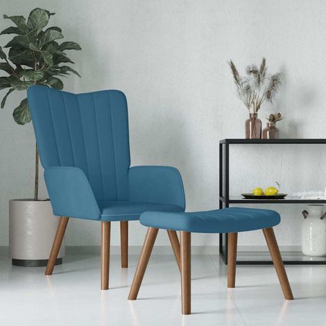 vidaXL Sillón de relax con taburete terciopelo azul (1/5)