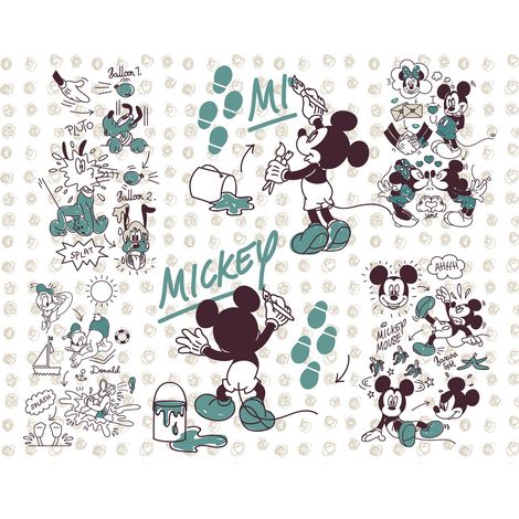 papier peint panoramique Mickey Mouse vert menthe et couleur sable - Disney (1/3)