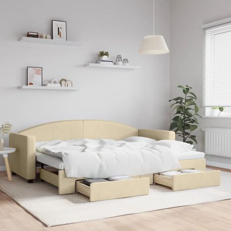 Tagesbett Ausziehbar mit Schubladen Creme 80x200 cm Stoff (1/5)