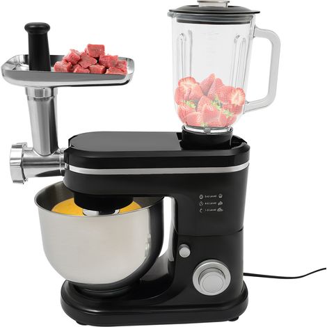 Batteur sur socle - Pétrin - Hachoir à viande - Robot ménager - Centrifugeuse domestique - Acier inoxydable - Noir - 1500 W - 6 L (1/5)