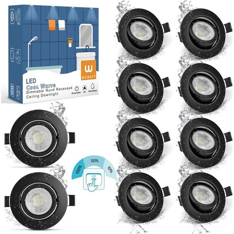 5 × 7W Spot LED Encastrable Noir Dimmable IP44 Extra Plat Plafonnier Encastré 220V Rond Orientable 2800K Blanc Chaud Luminaires de Plafond Salle de Bain 700lm Equivaut 70W Ampoule Halogène (1/5)