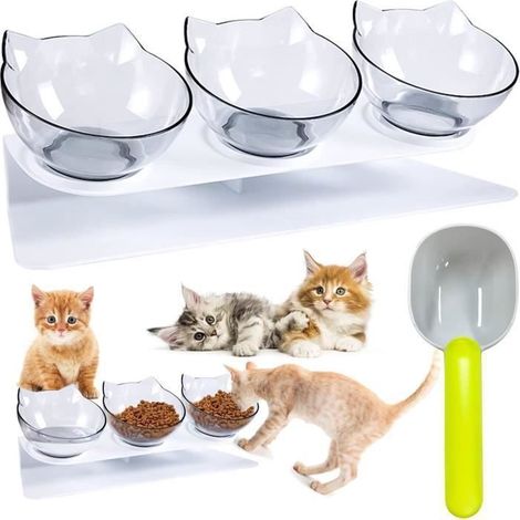 Gamelle Chat Surélevée 3 en 1 Gamelle Chat Surélevée Bol Surélevé pour Chat Inclinable à 15° Bol pour Chat Anti Vomissement pour (1/4)
