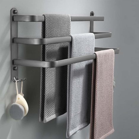 Porte-serviettes sans perçage - 80 cm - Gris - Porte-serviettes de salle de bain - Porte-serviettes mural - Porte-serviettes de cuisine - Sans perçage (1/5)