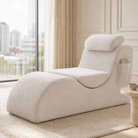 Poltrona ergonomica con tasca laterale beige OKMYHOME (1/5)