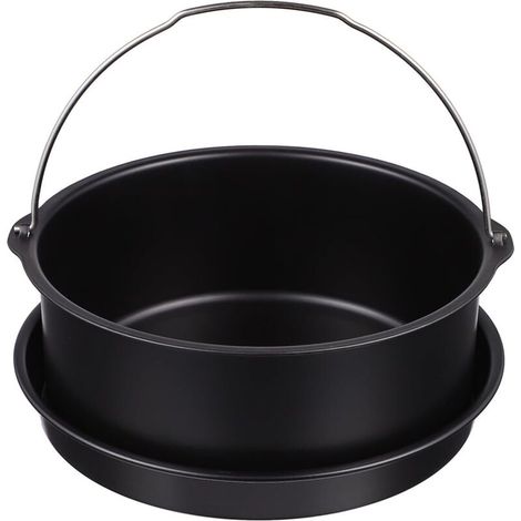 Set di 2 teglie antiaderenti da 18 cm in acciaio inossidabile resistente al calore fino a 220 °C, ideali per friggitrice ad aria, cestello per torte e teglia per pizza.