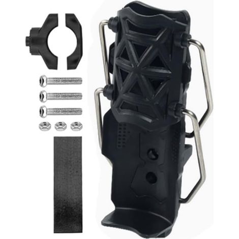 Portabotellas para bicicleta ajustable 360°, apto para bicicletas y motocicletas, con funciones de sujeción y plegado automáticos, fácil de instalar (negro). (1/3)