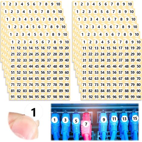 Autocollants Numérotés - 1000 Pièces Rondes 10 mm - Fond Blanc Chiffres Noirs - Pour Classement Organisation Stock - 10 Feuilles