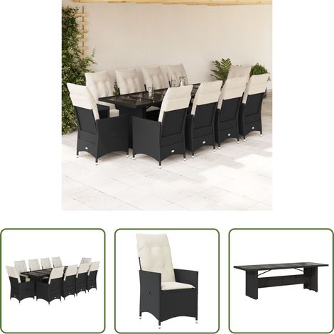 vidaXL Relaxsessel - 11-tlg. Garten-Bistro-Set mit Kissen Schwarz Poly Rattan (1/5)