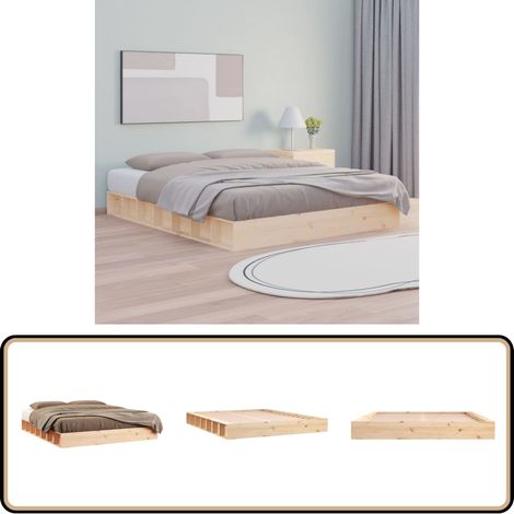 Cadre de lit sans matelas 150x200 cm bois massif - Cadre De Lit - Lit Double - Bois Massif - Design Rustique - Chambre À Coucher (1/5)