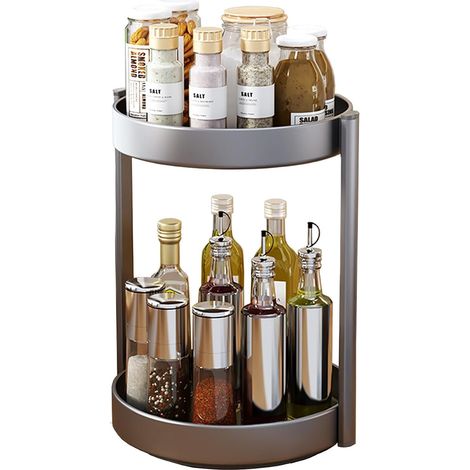 Plateau Tournant Epices Rangement Epices Cuisine 2 Etages étagère à épices Rotatif Métal Lazy Susan Organisateur pour Armoire(Gris) (1/4)
