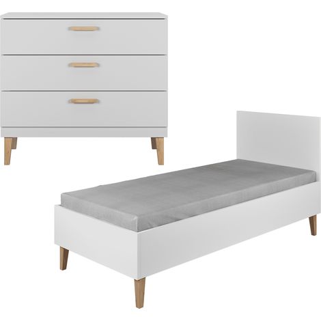 Lit enfant 80x180 et commode Kocot Kids Kubi - Blanc (1/4)