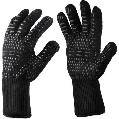 Gants de barbecue - Maniques de cuisine résistantes à la chaleur - Grillades en toute sécurité - Protection haute température - Lot de 2 - Noir-Torch (1/5)
